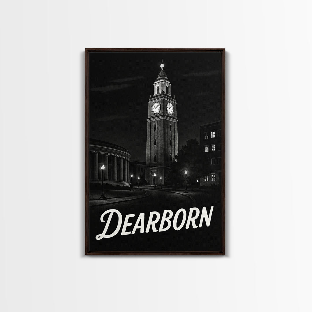 Dearborn Travel Poster, Framed Canvas Print, Dark Moody City Wall Art, Dearborn Poster Print, Home Office Decor, Travel Poster Set