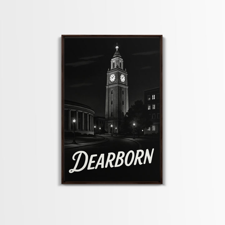 Dearborn Travel Poster, Framed Canvas Print, Dark Moody City Wall Art, Dearborn Poster Print, Home Office Decor, Travel Poster Set