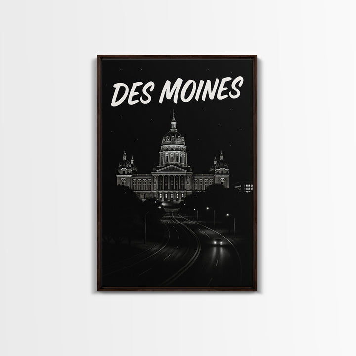 Des Moines Travel Poster, Canvas Print, Black And White Travel Art, Des Moines Wall Art, Travel Art Print, Gift For Travelers, Design 2