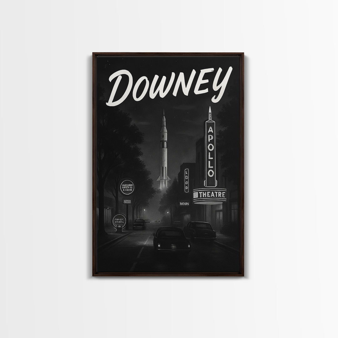 Downey California Travel Poster, Canvas Print, Black And White Travel Art, Downey Art Print, Travel Prints, City Poster, Travel Print