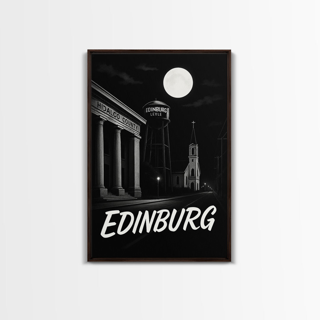 Edinburg Texas Travel Poster, Canvas Print, Black And White Travel Art, Edinburg Travel Art, Fine Art Print, Travel Art, City Art Print