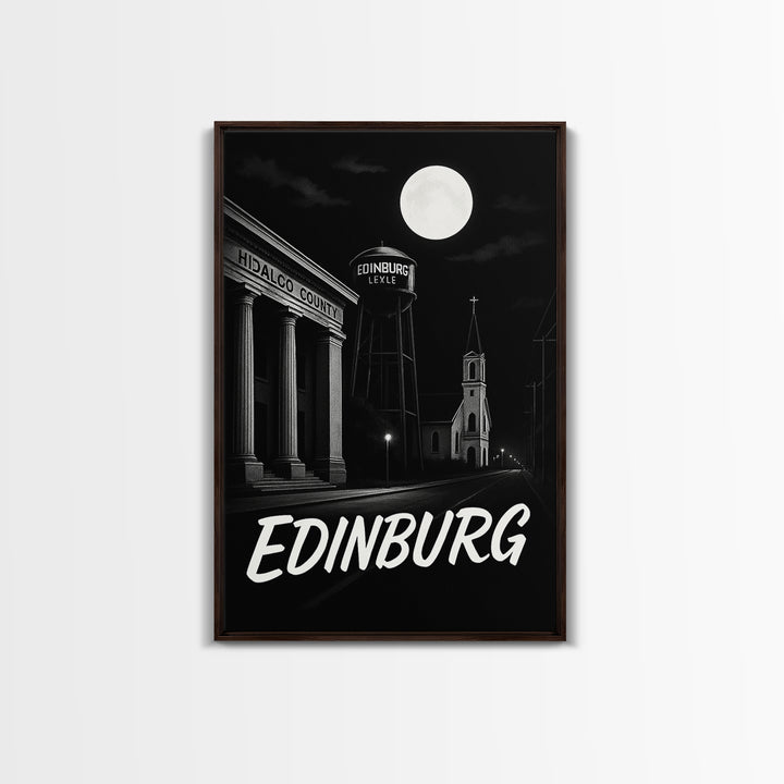 Edinburg Texas Travel Poster, Canvas Print, Black And White Travel Art, Edinburg Travel Art, Fine Art Print, Travel Art, City Art Print