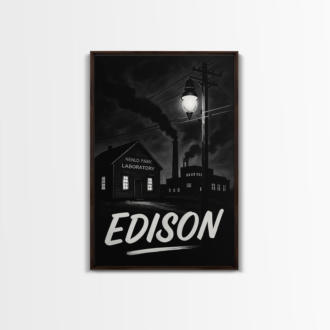 Edison Travel Poster, Canvas Print, Night Street Poster Art, Edison Wall Art, City Illustration, Travel Poster Art, Vintage Travel Art