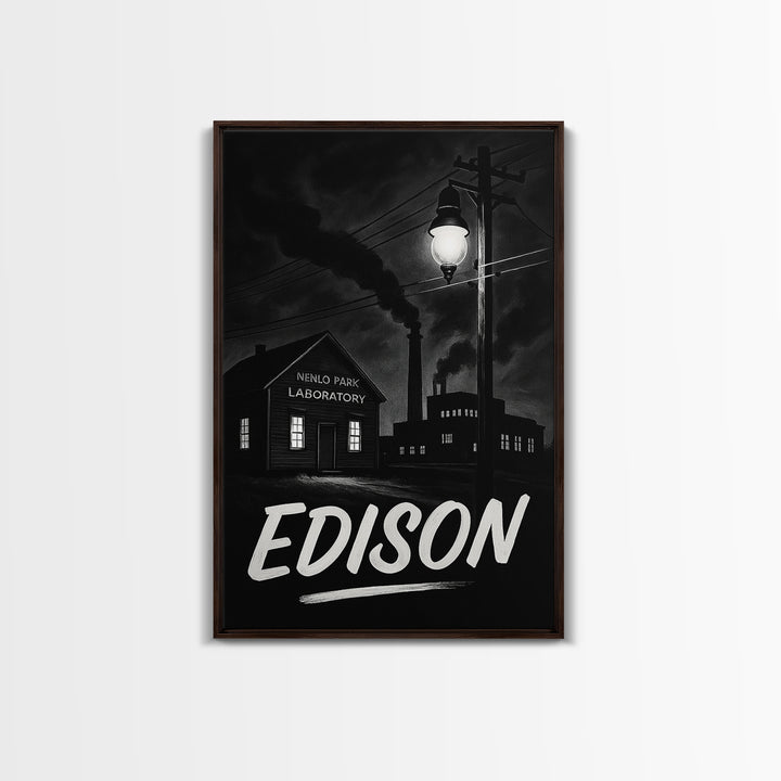 Edison Travel Poster, Canvas Print, Night Street Poster Art, Edison Wall Art, City Illustration, Travel Poster Art, Vintage Travel Art