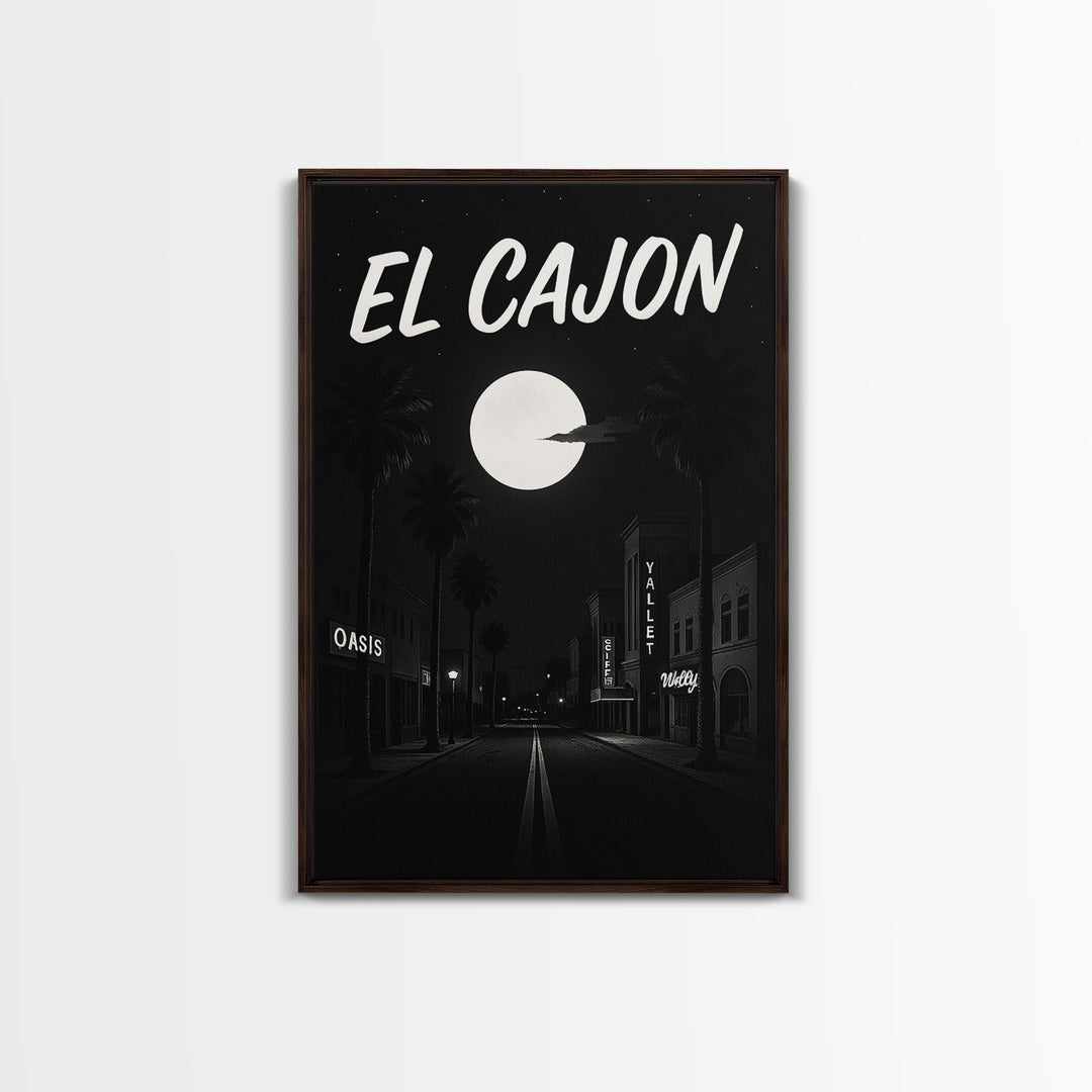 El Cajon California Travel Poster, Canvas Print, Dark Moody City Wall Art, El Cajon Poster Print, Travel Art Print, Retro Travel Print