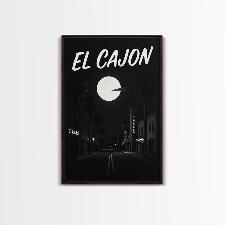 El Cajon California Travel Poster, Canvas Print, Dark Moody City Wall Art, El Cajon Poster Print, Travel Art Print, Retro Travel Print