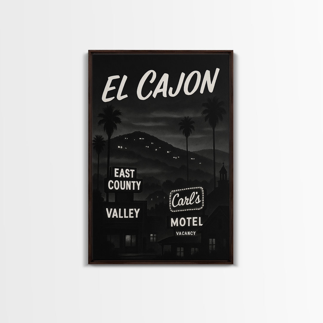El Cajon Travel Poster, Canvas Print, Black And White Travel Art, El Cajon Poster Print, Living Room Wall Art, Vintage City Poster