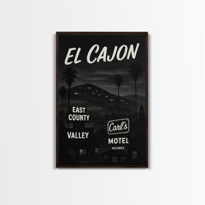 El Cajon Travel Poster, Canvas Print, Black And White Travel Art, El Cajon Poster Print, Living Room Wall Art, Vintage City Poster