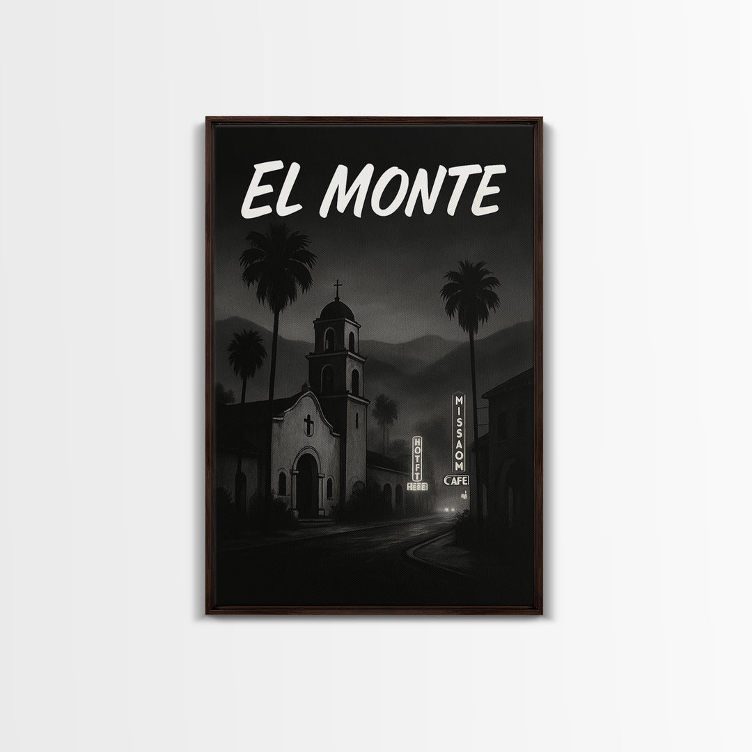 El Monte California Travel Poster, Canvas Print, Dark Moody City Wall Art, El Monte Travel Art, Wall Decor, Office Decor, Wanderlust Decor