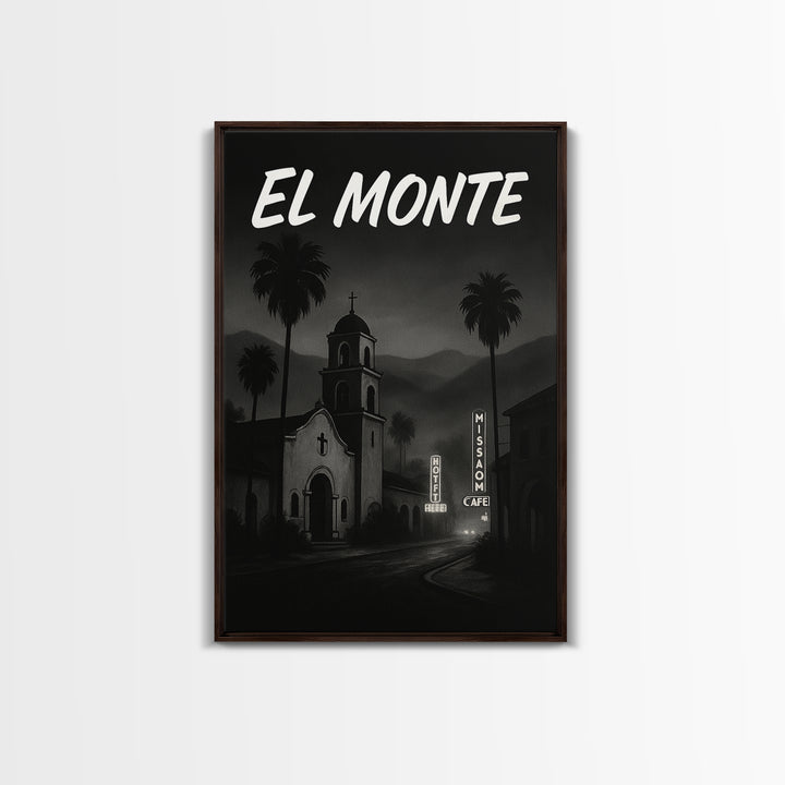 El Monte California Travel Poster, Canvas Print, Dark Moody City Wall Art, El Monte Travel Art, Wall Decor, Office Decor, Wanderlust Decor