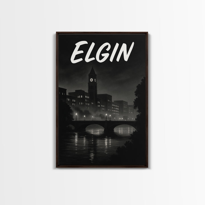 Elgin Illinois Travel Poster, Canvas Print, Dark Moody City Wall Art, Elgin City Art, Travel Poster Art, Wall Art, Travel Wall Decor