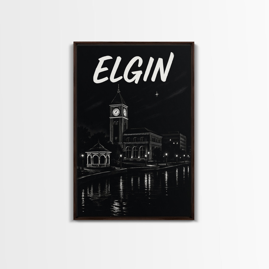 Elgin Travel Poster, Framed Canvas Print, Dark Moody City Wall Art, Elgin City Art, Travel Art Print, Gift For Travelers, Travel Poster Set