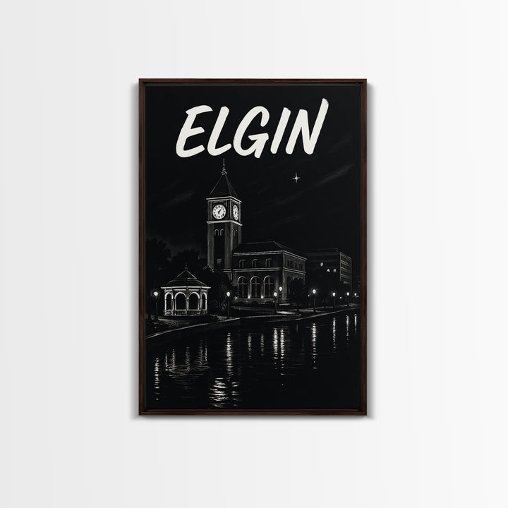 Elgin Travel Poster, Framed Canvas Print, Dark Moody City Wall Art, Elgin City Art, Travel Art Print, Gift For Travelers, Travel Poster Set