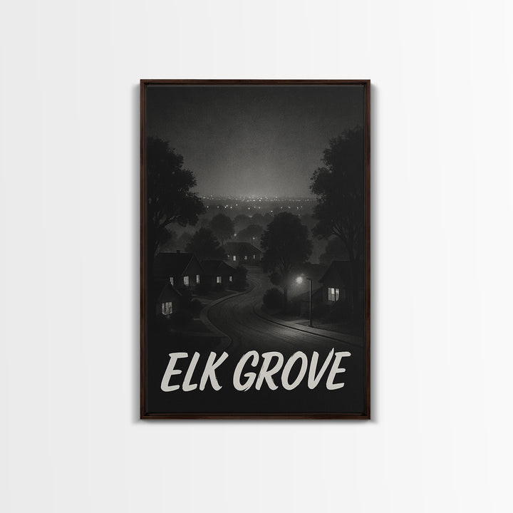 Elk Grove California Travel Poster, Canvas Print, Dark Moody City Wall Art, Elk Grove Art Print, Art Print, Travel Poster Set