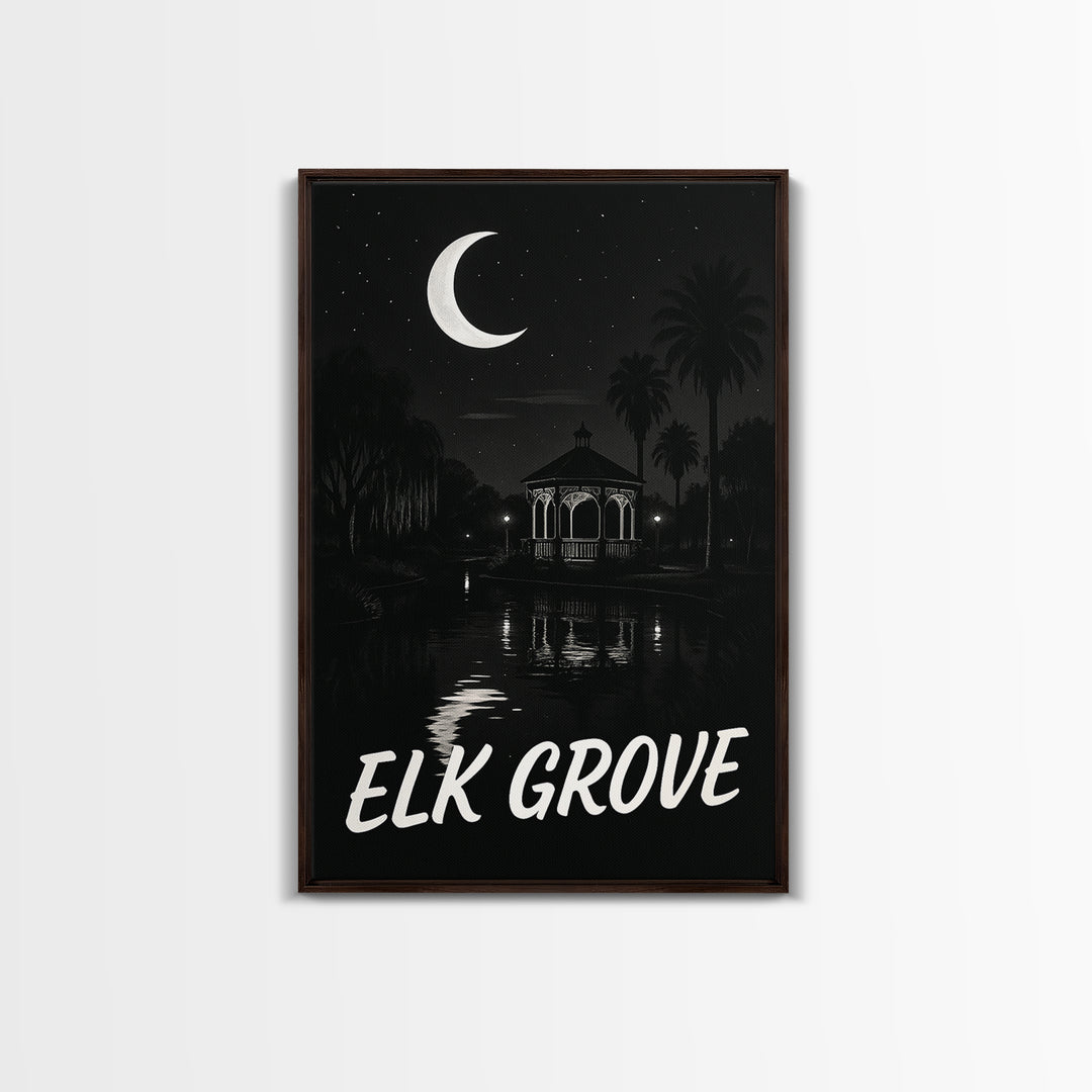 Elk Grove Travel Poster, Canvas Print, Dark Moody City Wall Art, Elk Grove Art Print, Wanderlust Decor, City Art Print, Travel Art Print