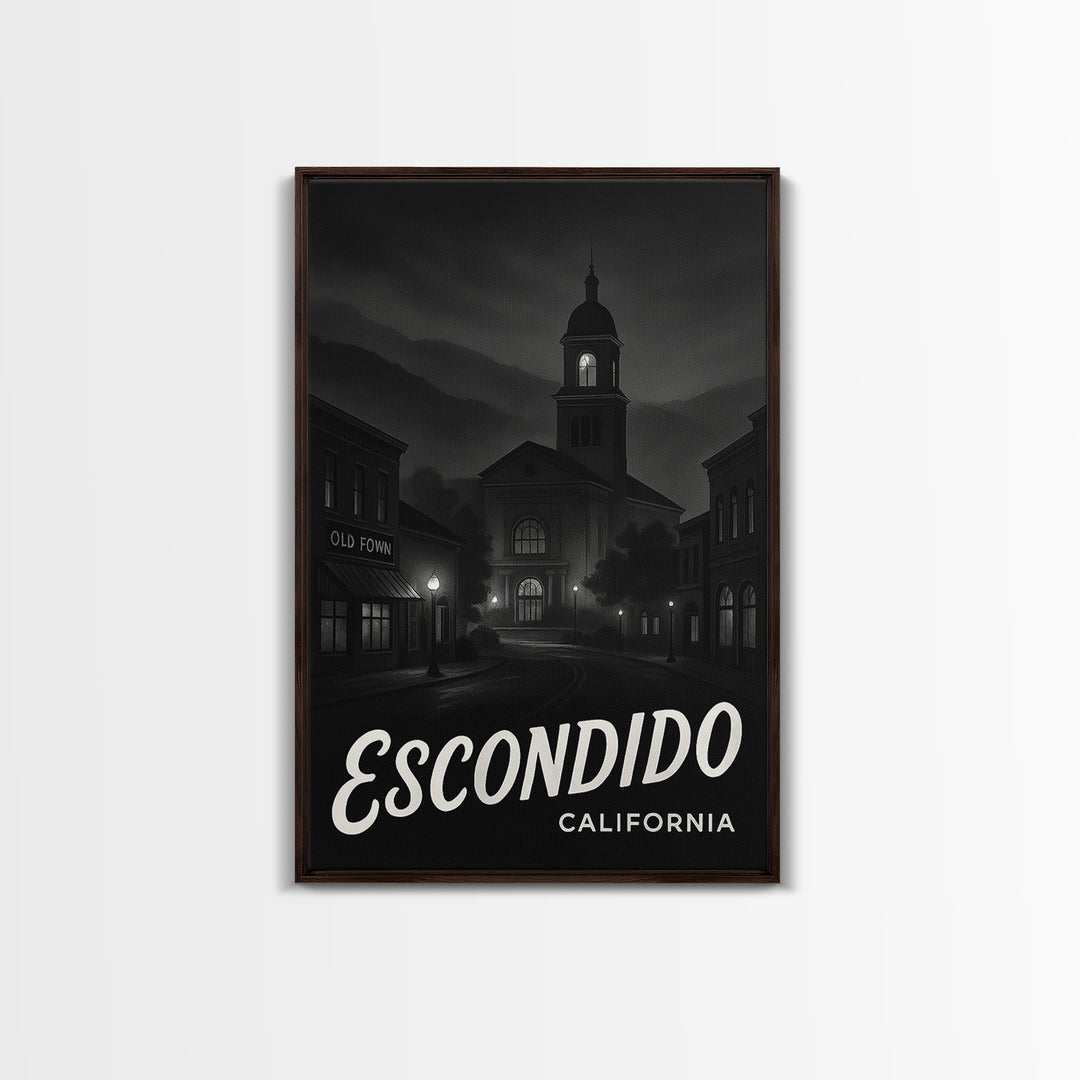 Escondido California Travel Poster, Canvas Print, Dark Moody City Wall Art, Escondido Art Print, Watercolor Urban Skyline, Travel Print
