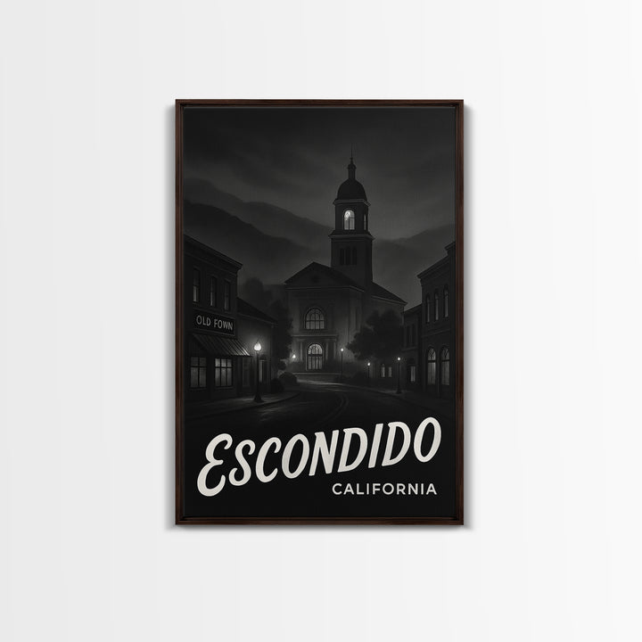 Escondido California Travel Poster, Canvas Print, Dark Moody City Wall Art, Escondido Art Print, Watercolor Urban Skyline, Travel Print