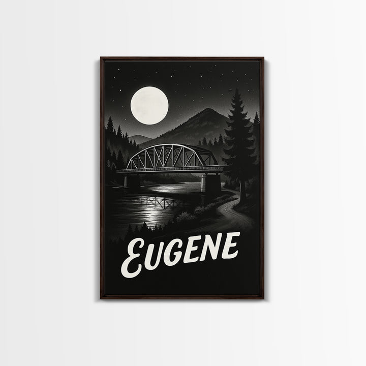 Eugene Travel Poster, Framed Canvas Print, Night Street Poster Art, Eugene Art Print, Retro Travel Print, Fine Art Print, Travel Poster Art
