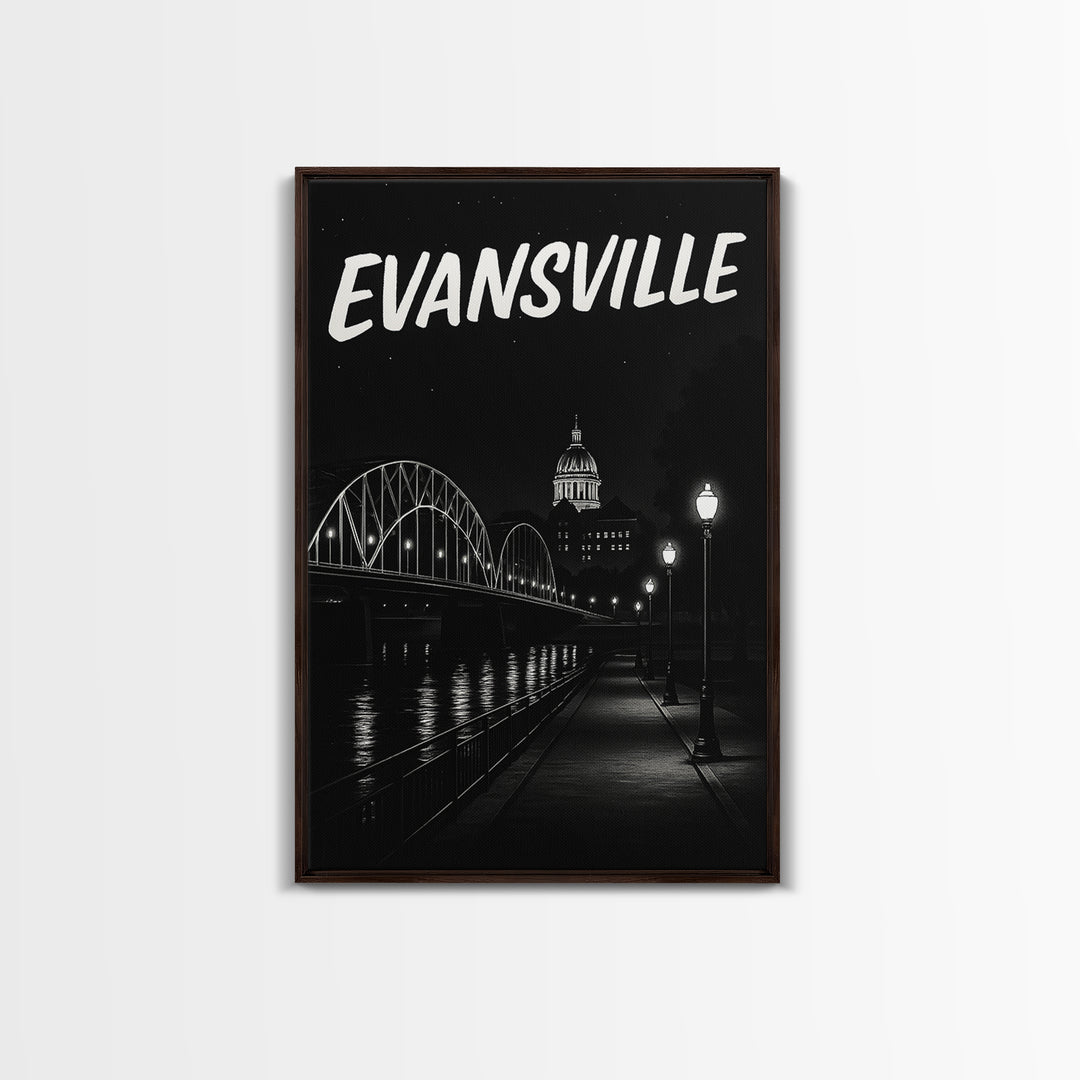 Evansville Travel Poster, Canvas Print, Black And White Travel Art, Evansville Travel Art, Home Office Decor, City Illustration