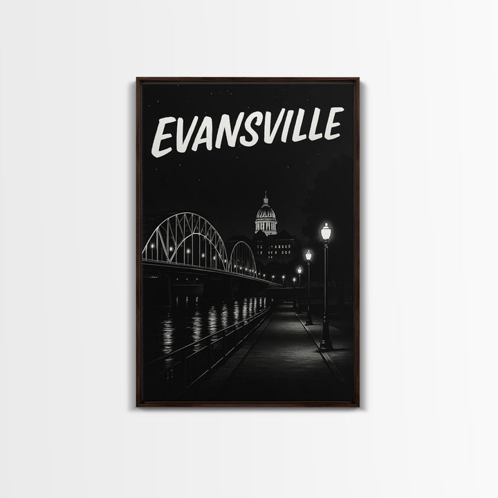 Evansville Travel Poster, Canvas Print, Black And White Travel Art, Evansville Travel Art, Home Office Decor, City Illustration