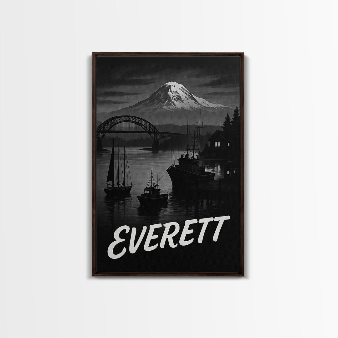 Everett Washington Travel Poster, Canvas Print, Black And White Travel Art, Everett Art Print, Vintage City Art, Wall Art, Poster Print