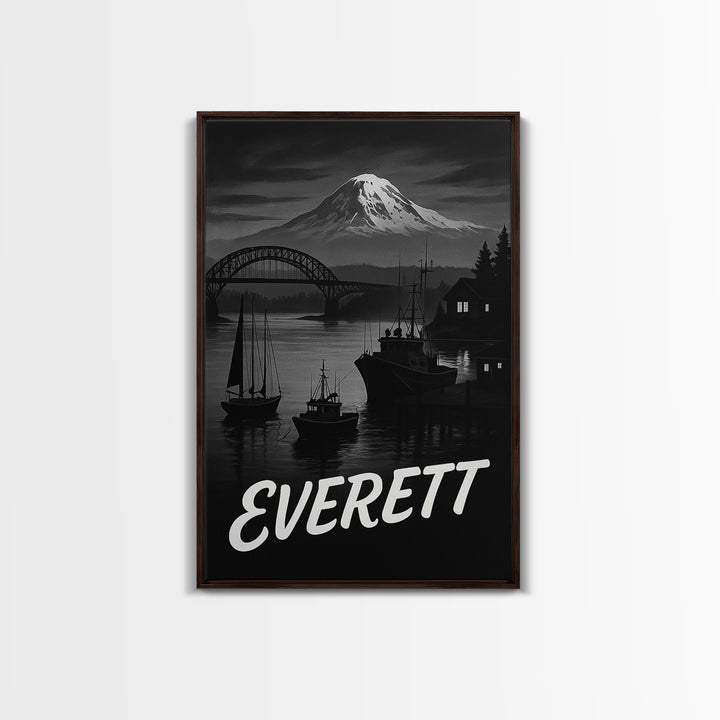 Everett Washington Travel Poster, Canvas Print, Black And White Travel Art, Everett Art Print, Vintage City Art, Wall Art, Poster Print