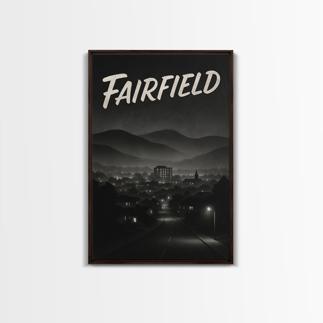 Fairfield California Travel Poster, Canvas Print, Black And White Travel Art, Fairfield Art Print, Living Room Wall Art, City Illustration