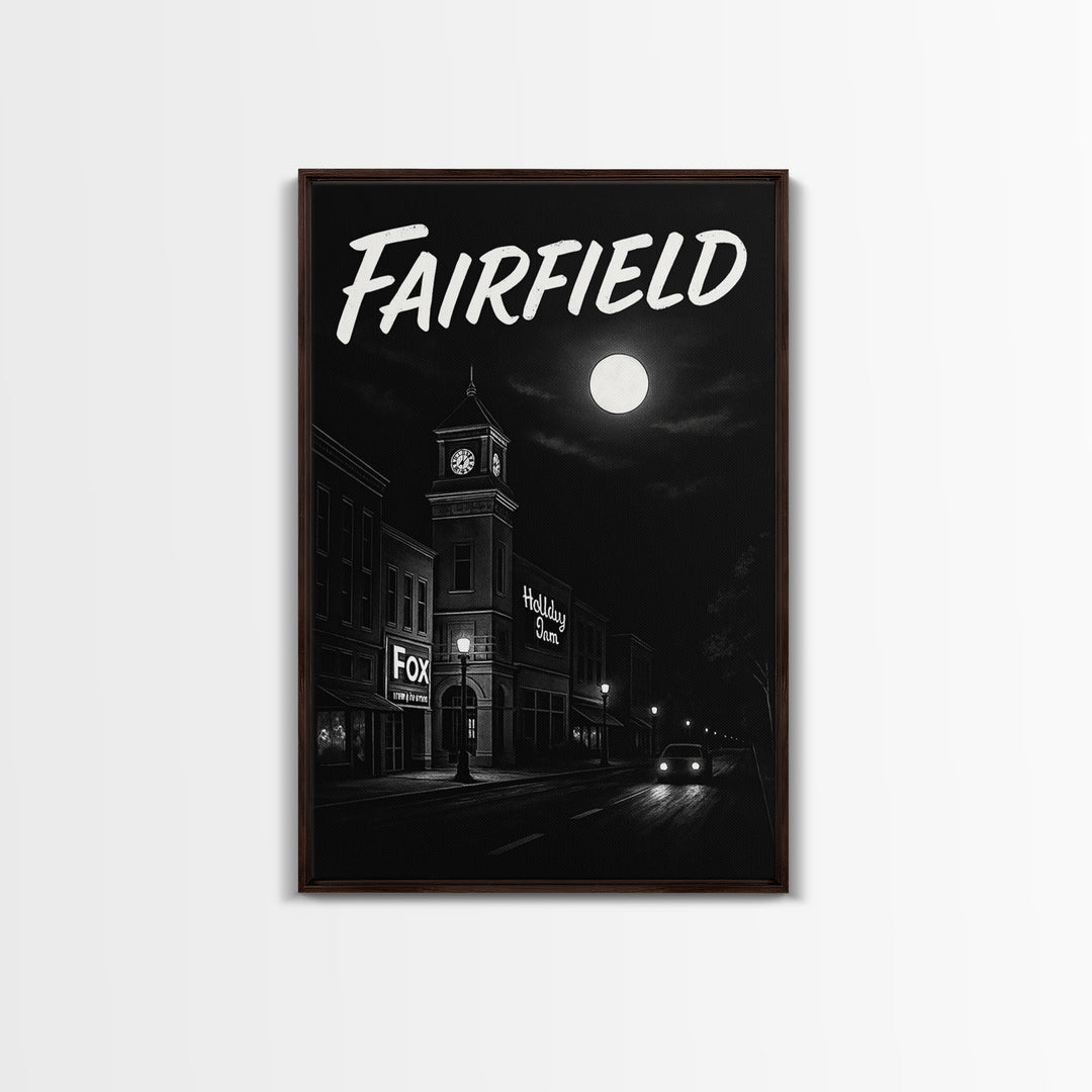 Fairfield Travel Poster, Canvas Print, Vintage Noir Poster Art, Fairfield Wall Art, Fine Art Print, Travel Poster Art, Mid Century Wall Art