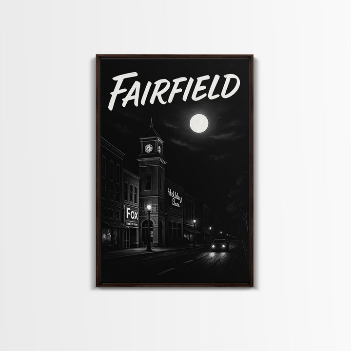 Fairfield Travel Poster, Canvas Print, Vintage Noir Poster Art, Fairfield Wall Art, Fine Art Print, Travel Poster Art, Mid Century Wall Art