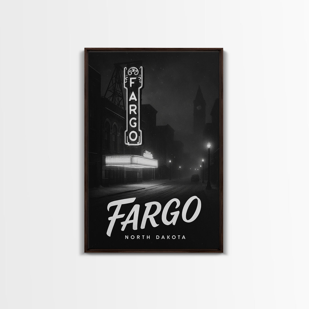 Fargo North Dakota Travel Poster, Canvas Print, Night Street Poster Art, Fargo Print, Travel Prints, Watercolor City Skyline, Skyline Art