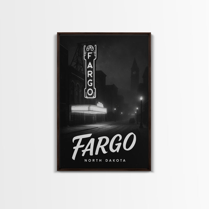 Fargo North Dakota Travel Poster, Canvas Print, Night Street Poster Art, Fargo Print, Travel Prints, Watercolor City Skyline, Skyline Art