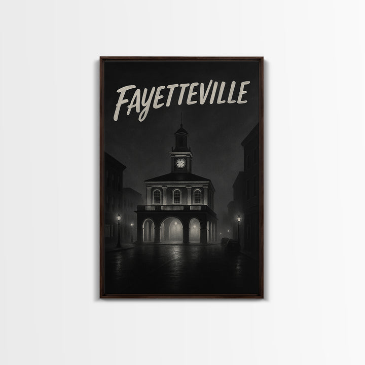 Fayeteville Travel Poster, Framed Canvas Print, Night Street Poster Art, Fayeteville Art Print, City Travel Prints, Vintage City Art