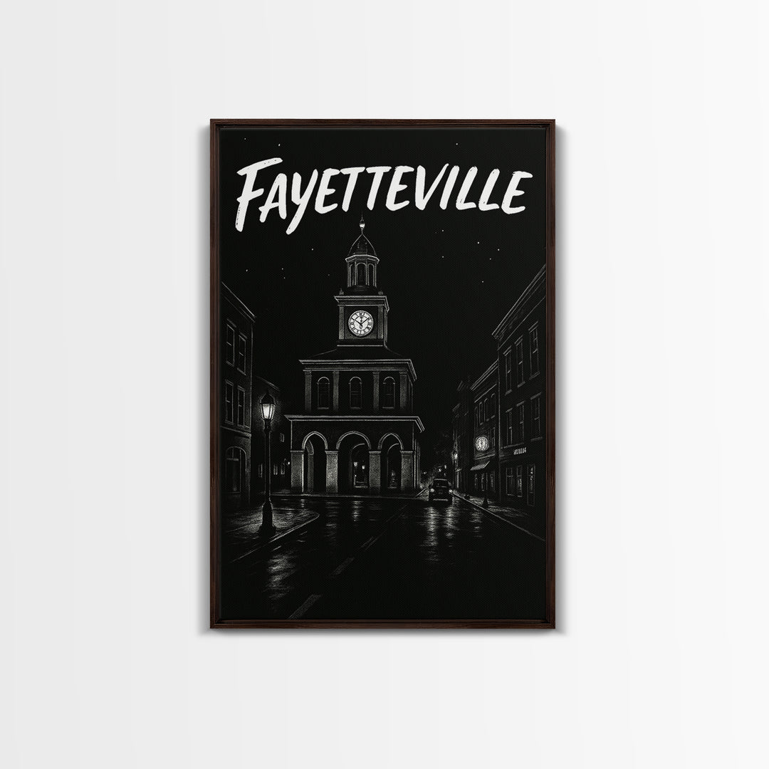 Fayetteville Travel Poster, Canvas Print, Dark Moody City Wall Art, Fayetteville City Art, Vintage City Poster, City Travel Prints