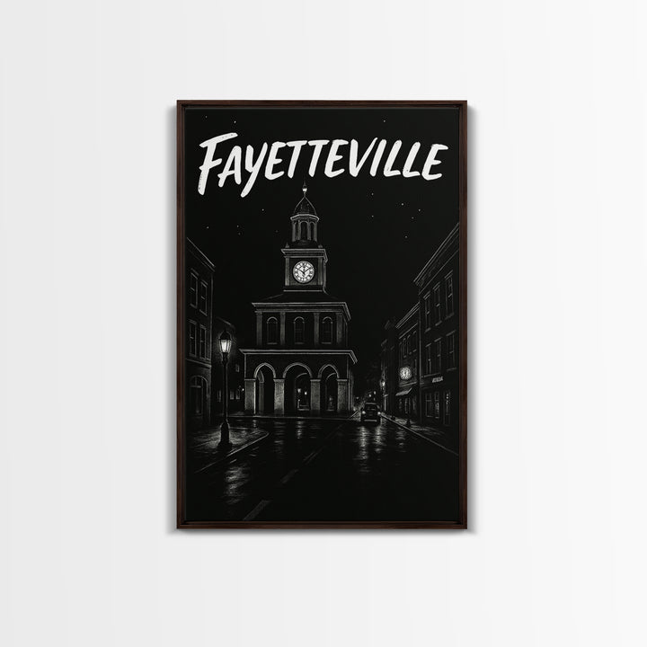 Fayetteville Travel Poster, Canvas Print, Dark Moody City Wall Art, Fayetteville City Art, Vintage City Poster, City Travel Prints