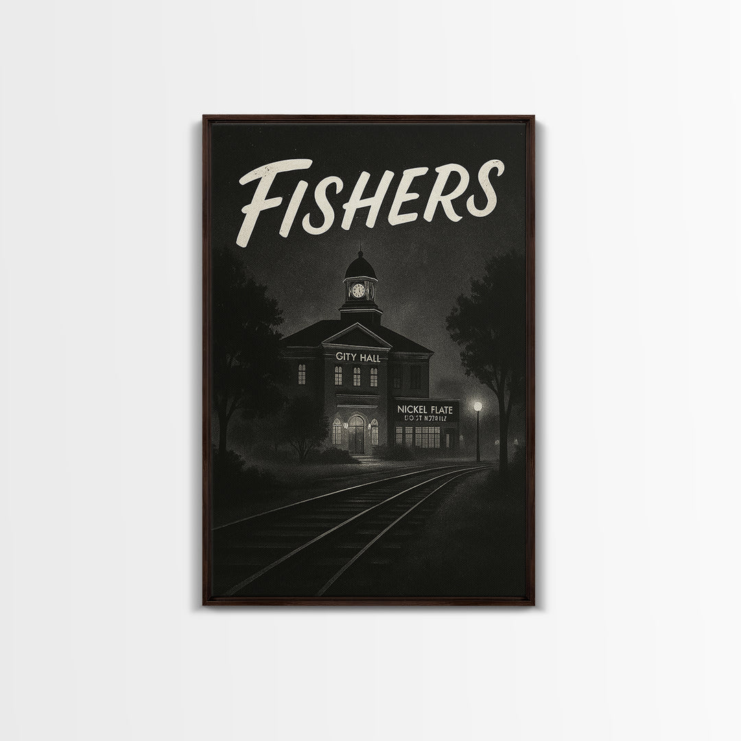 Fishers Indiana Travel Poster, Canvas Print, Night Street Poster Art, Fishers City Art, Modern Wall Decor, City Travel Prints, Art Print