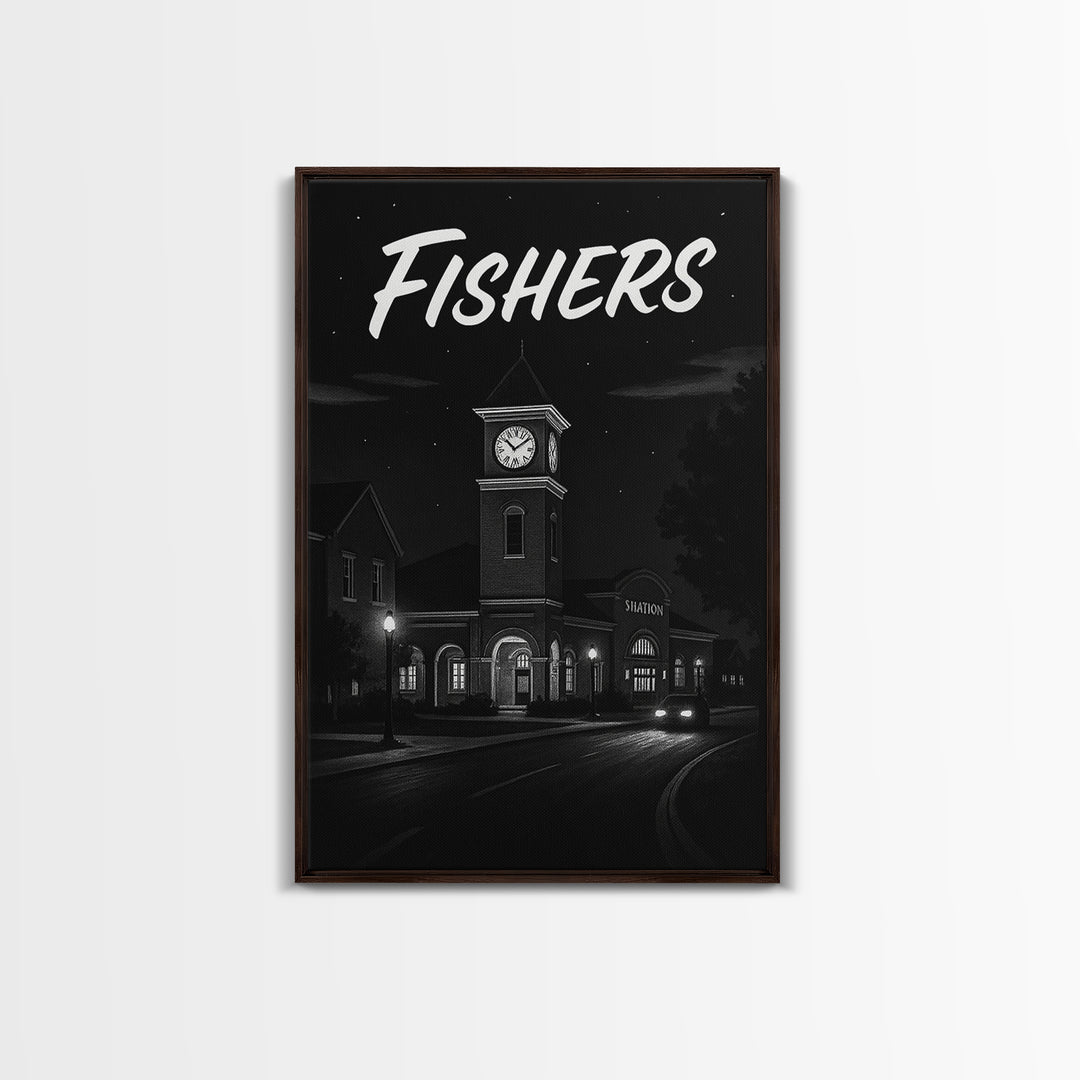 Fishers Travel Poster, Canvas Print, Night Street Poster Art, Fishers City Art, Mid Century Wall Art, Travel Wall Decor, Travel Wall Art