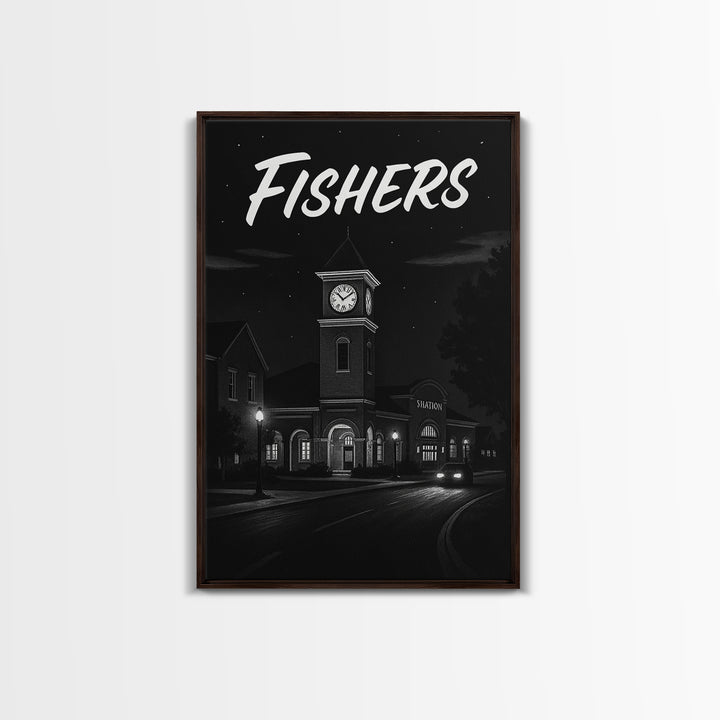 Fishers Travel Poster, Canvas Print, Night Street Poster Art, Fishers City Art, Mid Century Wall Art, Travel Wall Decor, Travel Wall Art
