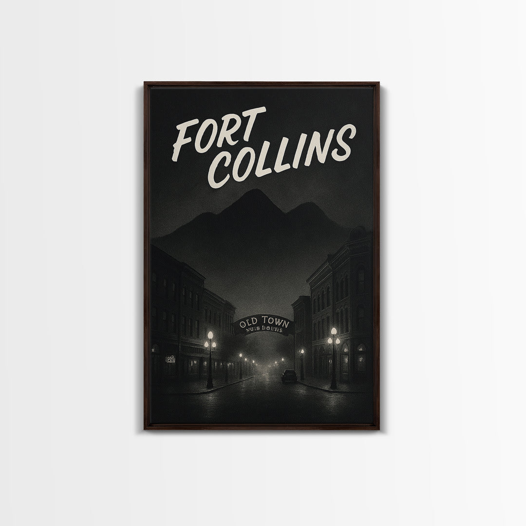 Fort Collins Colorado Travel Poster, Canvas Print, Dark Moody City Wall Art, Fort Collins Travel Art, Travel Wall Art, Travel Art Print