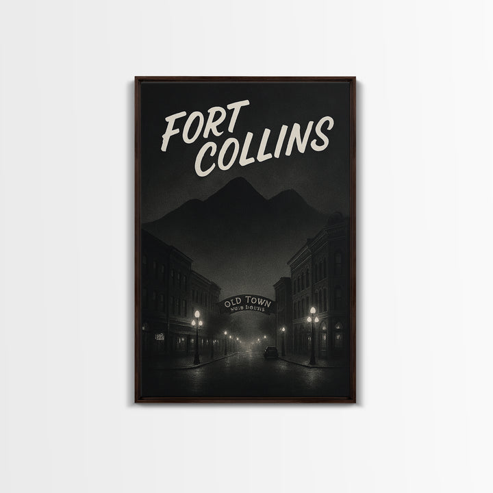 Fort Collins Colorado Travel Poster, Canvas Print, Dark Moody City Wall Art, Fort Collins Travel Art, Travel Wall Art, Travel Art Print