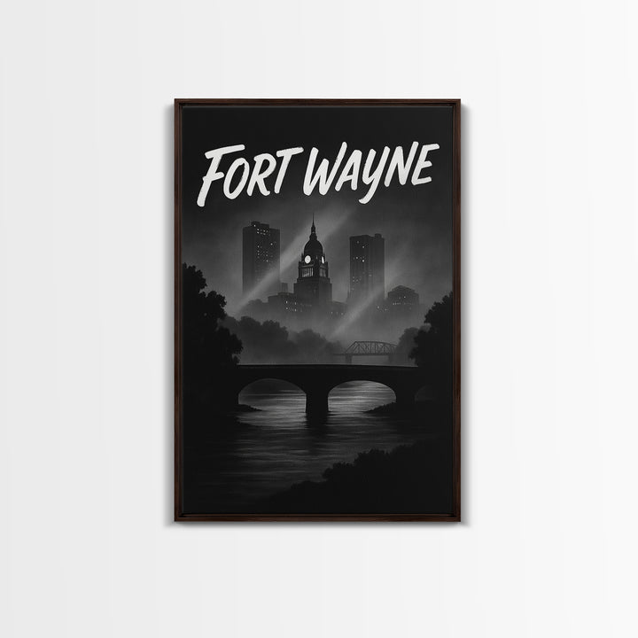 Fort Wayne Indiana Travel Poster, Canvas Print, Night Street Poster Art, Fort Wayne Wall Art, Retro Travel Print, Watercolor Urban Skyline