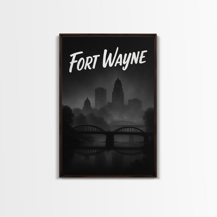 Fort Wayne Travel Poster, Canvas Print, Night Street Poster Art, Fort Wayne Wall Art, City Illustration, Living Room Wall Art, Design 2