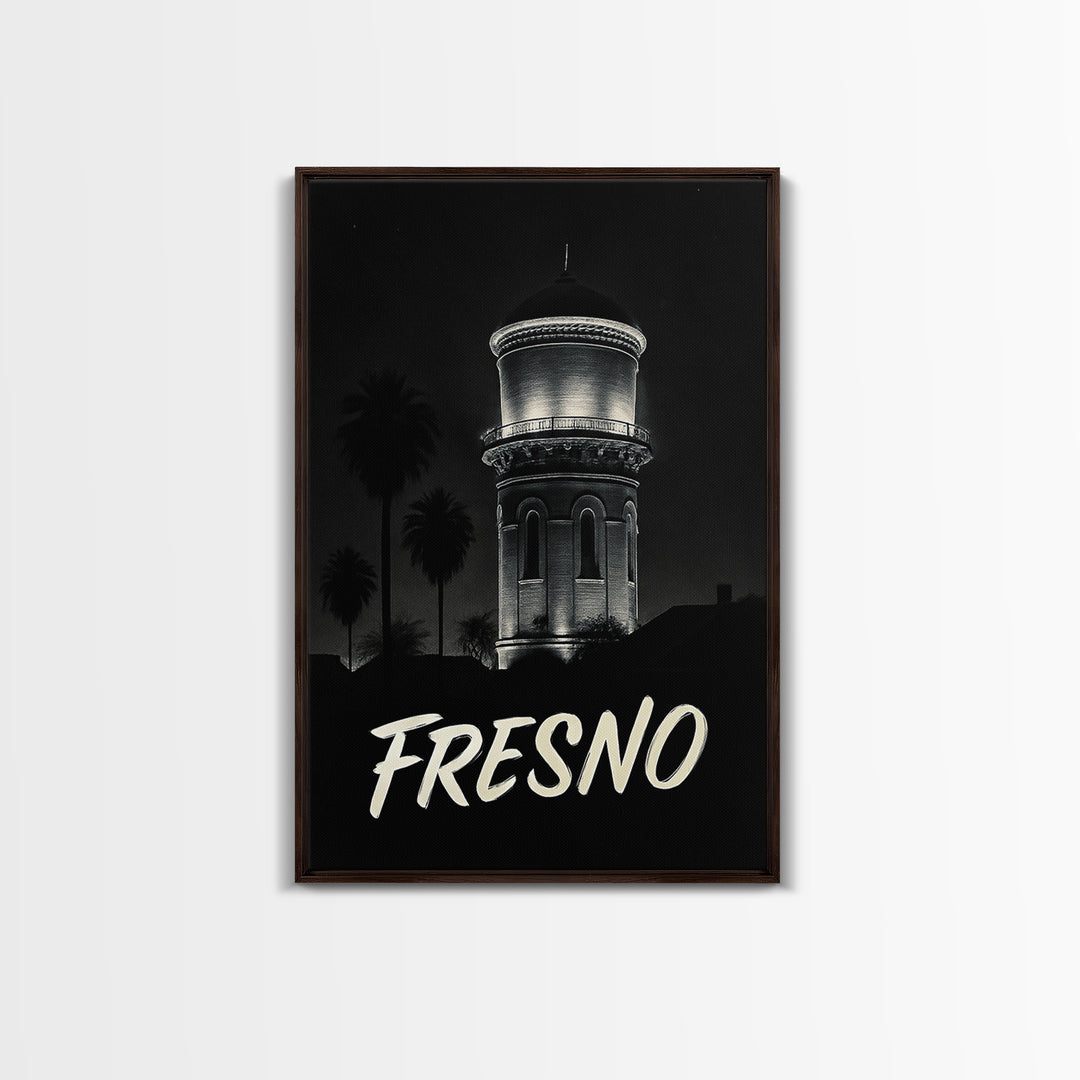 Fresno California Travel Poster, Canvas Print, Vintage Noir Poster Art, Fresno City Art, Vintage Travel Art, Fine Art Print, Wall Art
