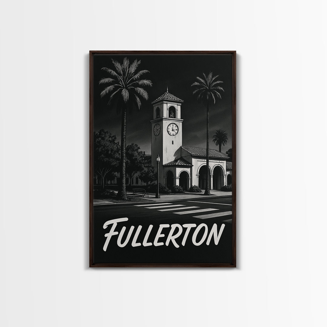 Fullerton California Travel Poster, Canvas Print, Black And White Travel Art, Fullerton Poster Print, Vintage Travel Print, Fine Art Print