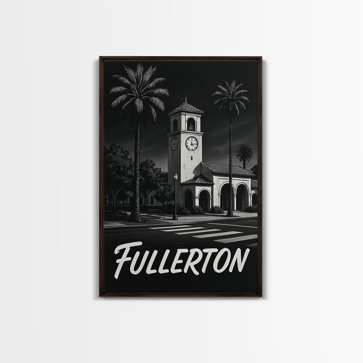 Fullerton California Travel Poster, Canvas Print, Black And White Travel Art, Fullerton Poster Print, Vintage Travel Print, Fine Art Print