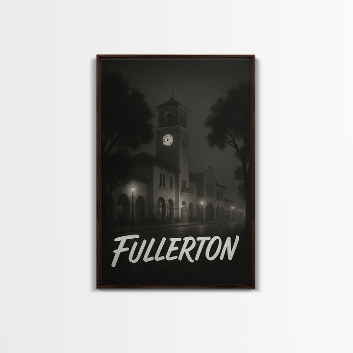 Fullerton Travel Poster, Framed Canvas Print, Dark Moody City Wall Art, Fullerton Wall Art, Eclectic Wall Decor, Modern Wall Decor