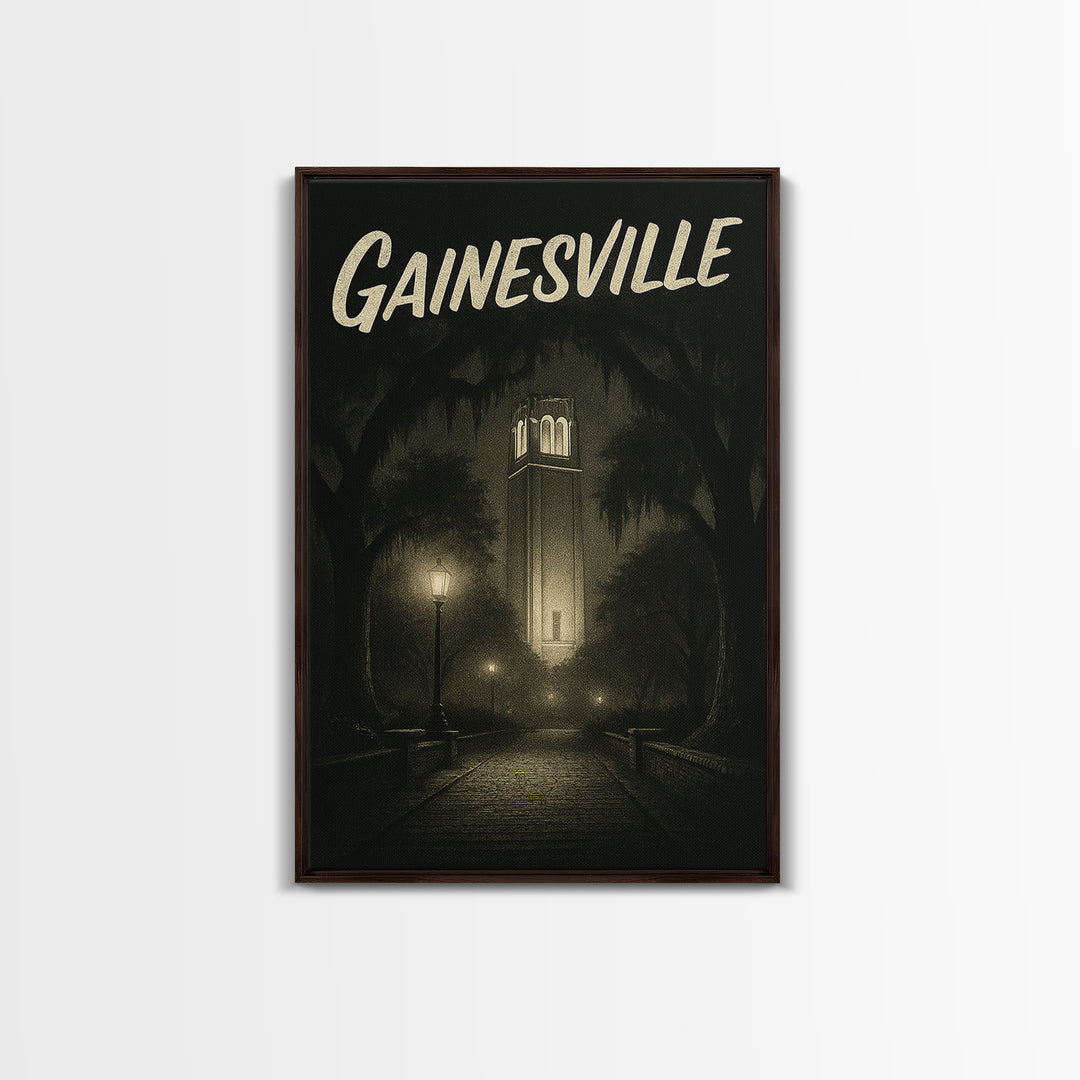 Gainesville Florida Travel Poster, Canvas Print, Dark Moody City Wall Art, Gainesville Wall Art, Vintage City Poster, Travel Poster Set