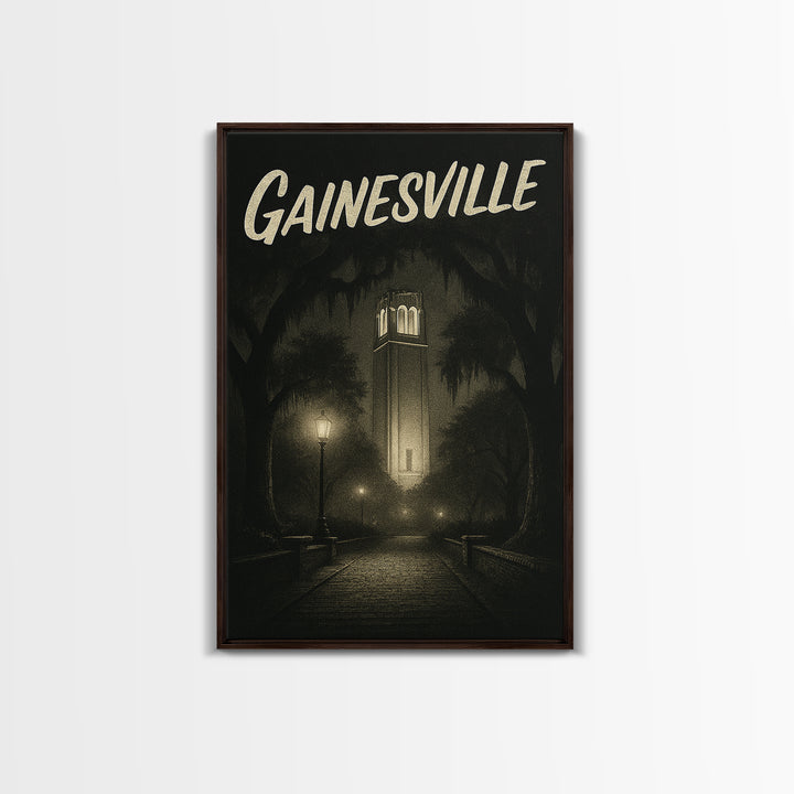 Gainesville Florida Travel Poster, Canvas Print, Dark Moody City Wall Art, Gainesville Wall Art, Vintage City Poster, Travel Poster Set