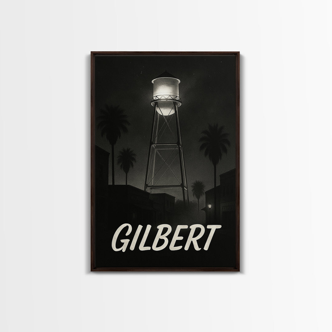 Gilbert Arizona Travel Poster, Framed Canvas Print, Black And White Travel Art, Gilbert Travel Art, Fine Art Print, Living Room Wall Art