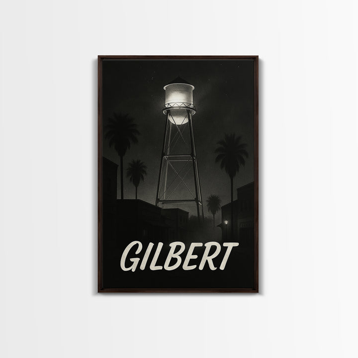 Gilbert Arizona Travel Poster, Framed Canvas Print, Black And White Travel Art, Gilbert Travel Art, Fine Art Print, Living Room Wall Art