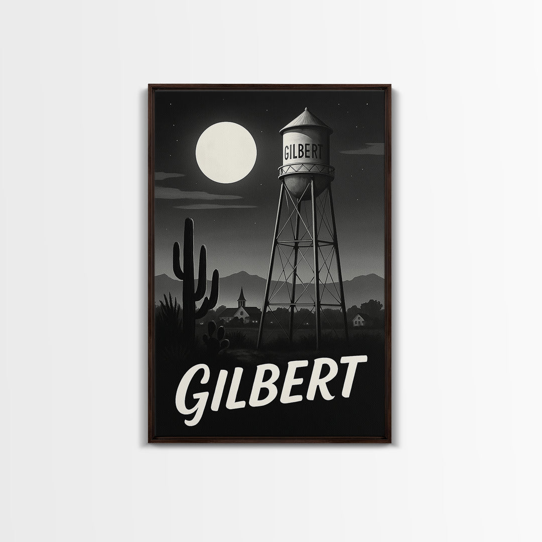 Gilbert Travel Poster, Canvas Print, Night Street Poster Art, Gilbert Travel Art, Eclectic Wall Decor, Fine Art Print, Wanderlust Decor
